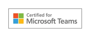 Certified for Microsoft Teams badge — four-color Microsoft window icon left of the text 'Certified for Microsoft Teams' inside a rectangular outline.